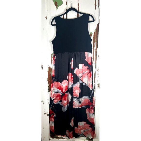 Susan Graver Size M Lined Maxi Dress Black Pink Abstract Floral Empire Waistband - Picture 6 of 14